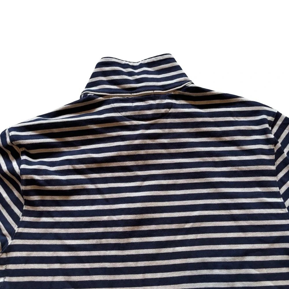J.Crew Oarsman Mens Quarter Zip Pullover Sweater Rugby Navy Grey Striped‎ Size M